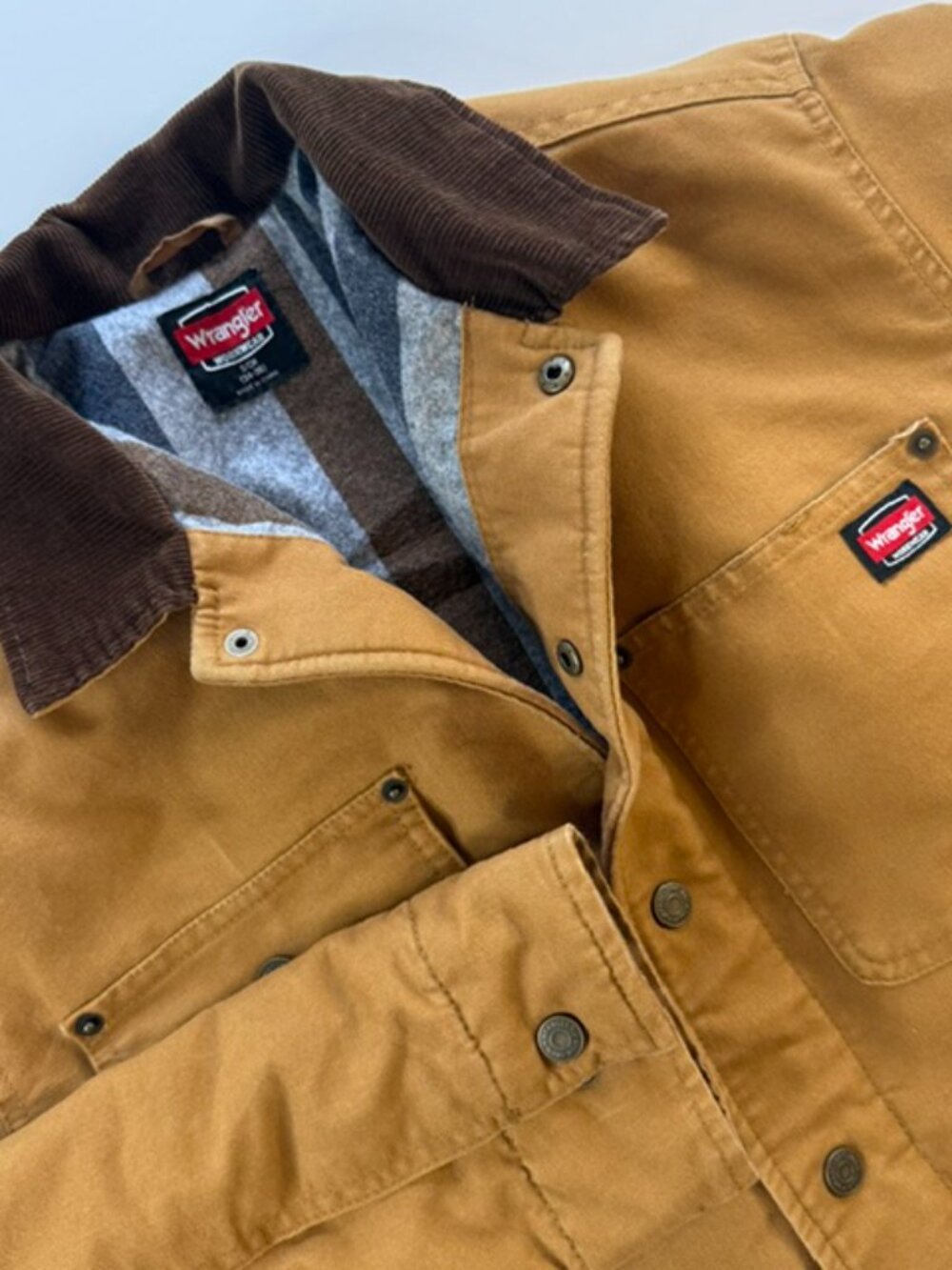 Men's Barn Jacket Wrangler Workwear Canvas Chore Coat Blanket Lined S (34-36)